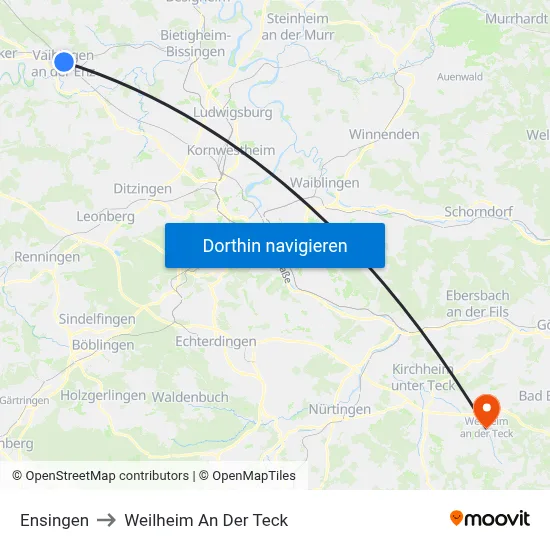 Ensingen to Weilheim An Der Teck map