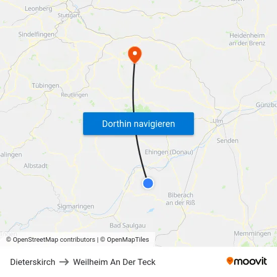 Dieterskirch to Weilheim An Der Teck map
