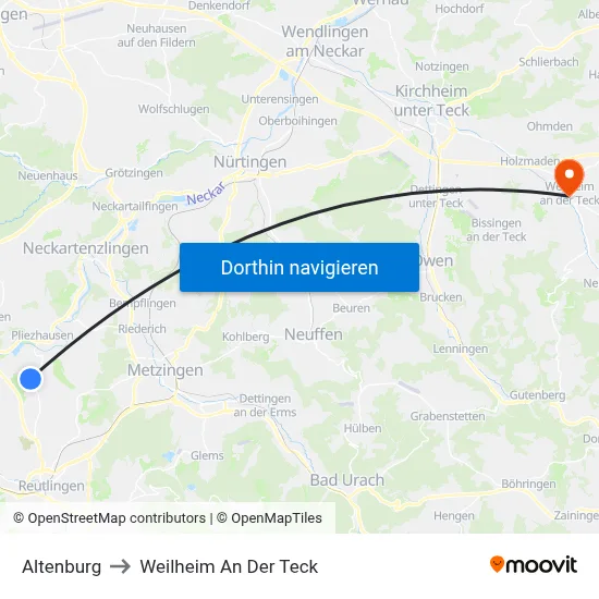 Altenburg to Weilheim An Der Teck map