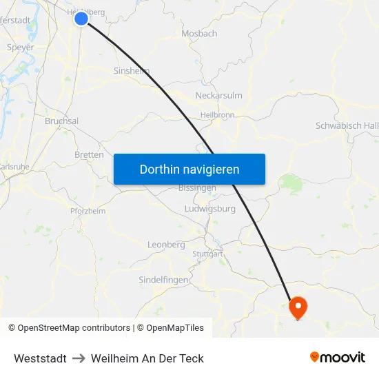 Weststadt to Weilheim An Der Teck map