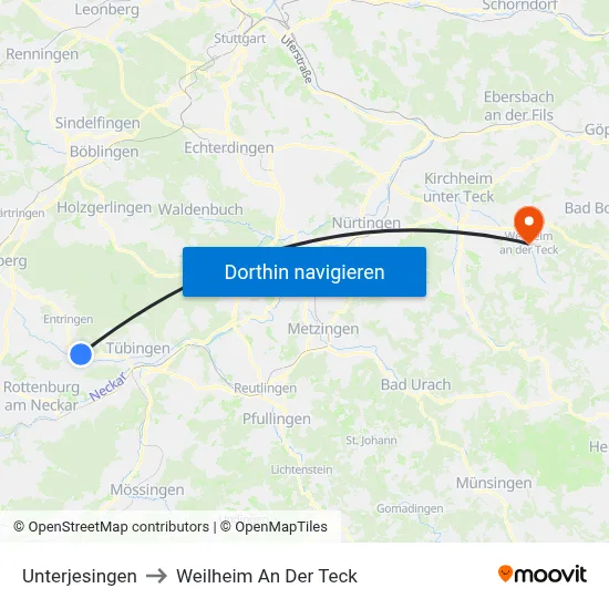 Unterjesingen to Weilheim An Der Teck map