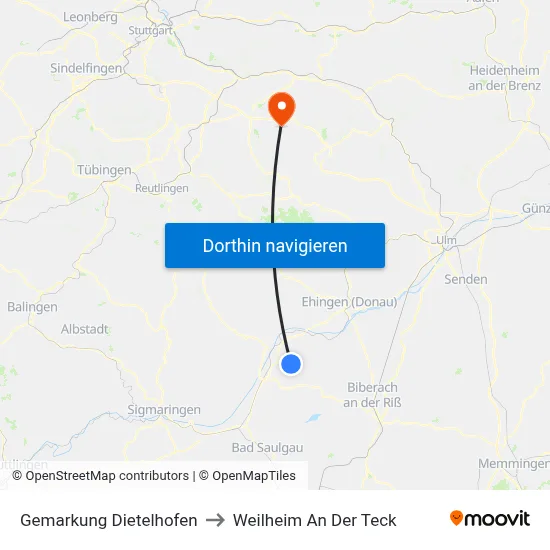 Gemarkung Dietelhofen to Weilheim An Der Teck map