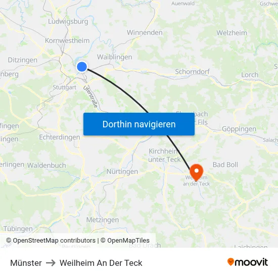 Münster to Weilheim An Der Teck map