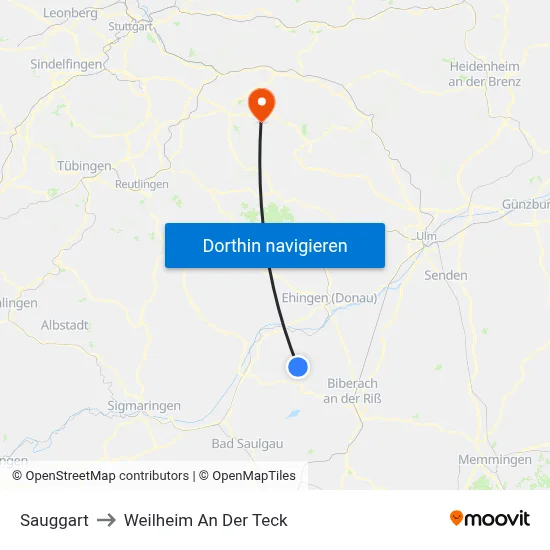 Sauggart to Weilheim An Der Teck map