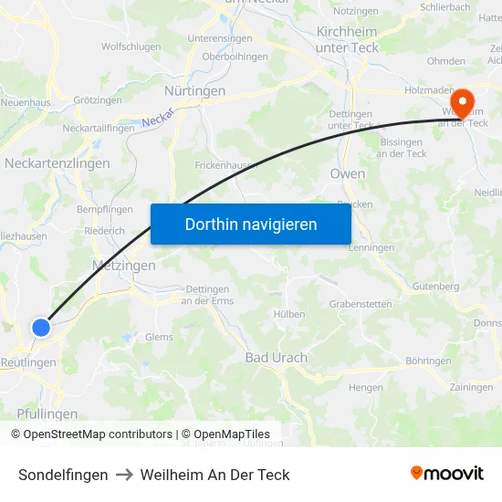 Sondelfingen to Weilheim An Der Teck map