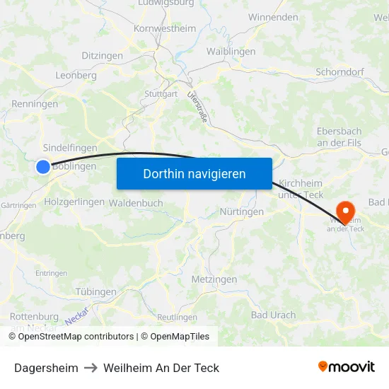 Dagersheim to Weilheim An Der Teck map