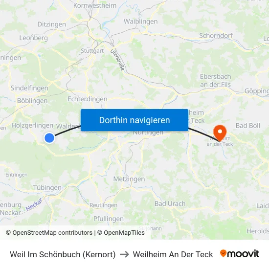 Weil Im Schönbuch (Kernort) to Weilheim An Der Teck map