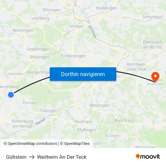 Gültstein to Weilheim An Der Teck map