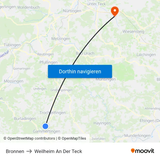 Bronnen to Weilheim An Der Teck map