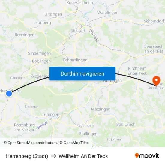 Herrenberg (Stadt) to Weilheim An Der Teck map