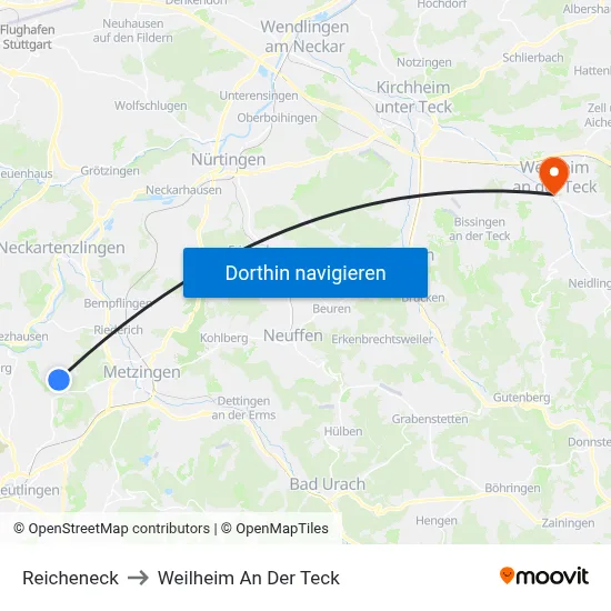 Reicheneck to Weilheim An Der Teck map