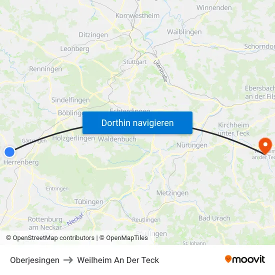 Oberjesingen to Weilheim An Der Teck map