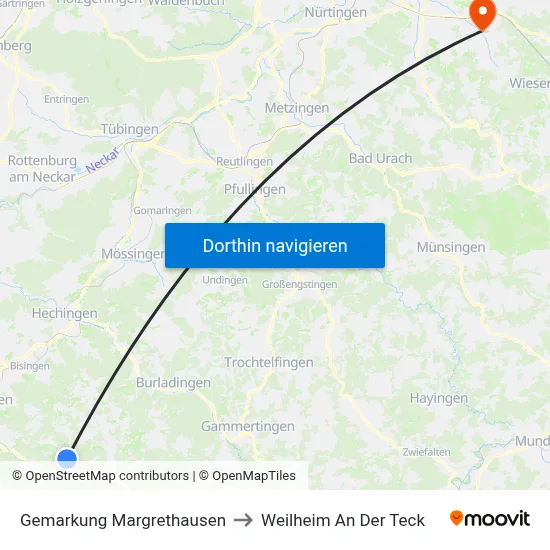 Gemarkung Margrethausen to Weilheim An Der Teck map