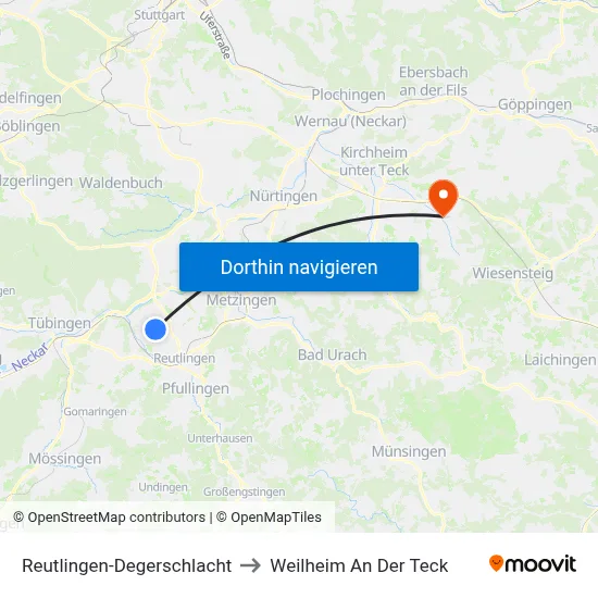 Reutlingen-Degerschlacht to Weilheim An Der Teck map