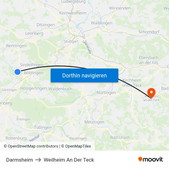 Darmsheim to Weilheim An Der Teck map