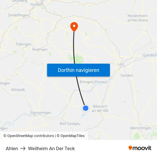 Ahlen to Weilheim An Der Teck map