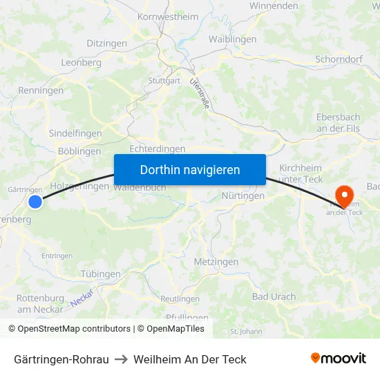 Gärtringen-Rohrau to Weilheim An Der Teck map
