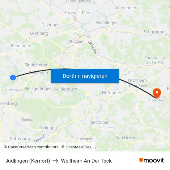 Aidlingen (Kernort) to Weilheim An Der Teck map