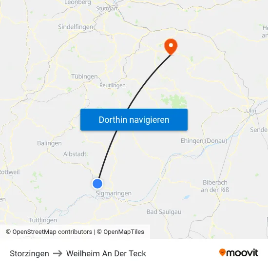 Storzingen to Weilheim An Der Teck map