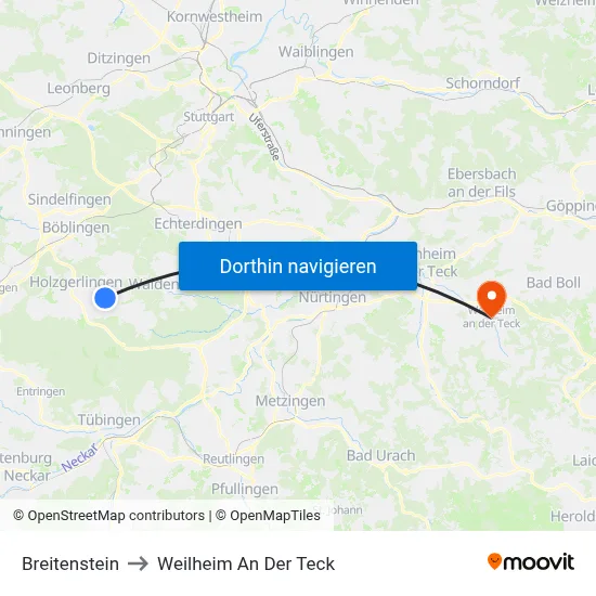 Breitenstein to Weilheim An Der Teck map