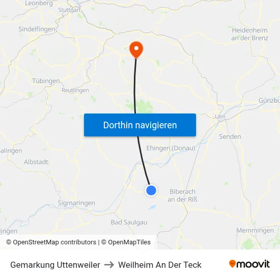 Gemarkung Uttenweiler to Weilheim An Der Teck map