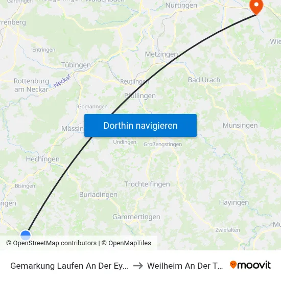 Gemarkung Laufen An Der Eyach to Weilheim An Der Teck map