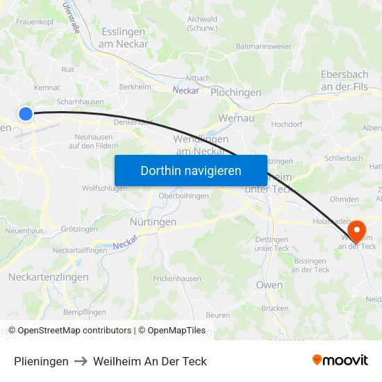 Plieningen to Weilheim An Der Teck map