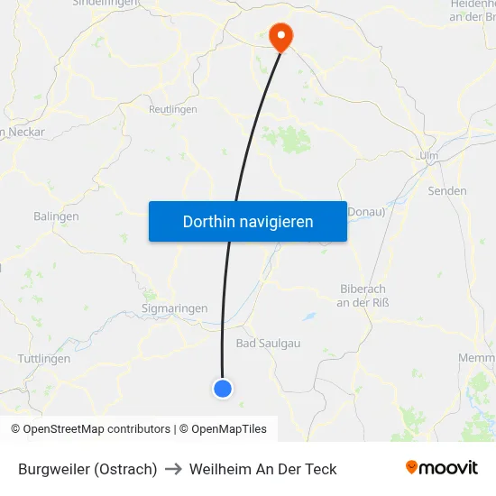 Burgweiler (Ostrach) to Weilheim An Der Teck map
