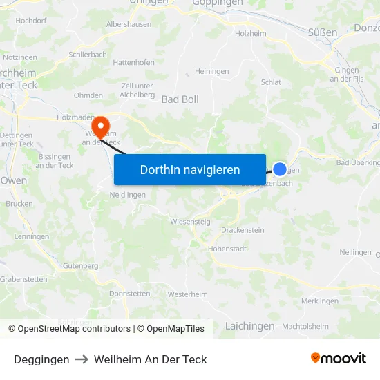 Deggingen to Weilheim An Der Teck map