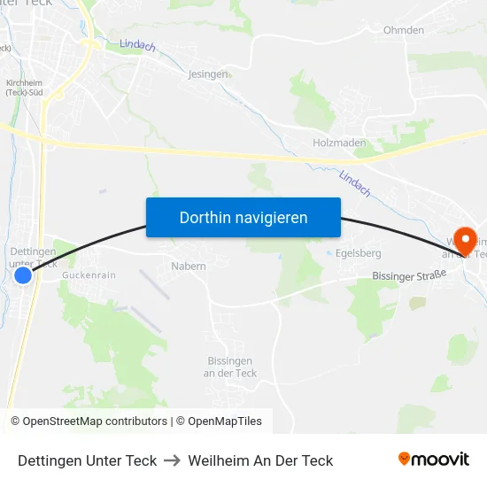 Dettingen Unter Teck to Weilheim An Der Teck map