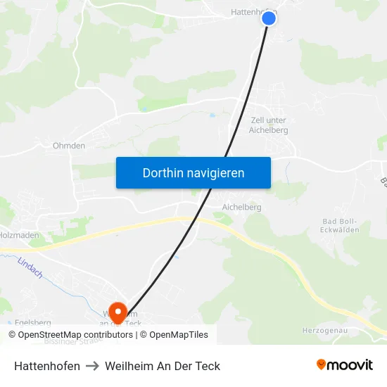 Hattenhofen to Weilheim An Der Teck map