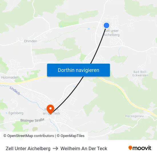 Zell Unter Aichelberg to Weilheim An Der Teck map