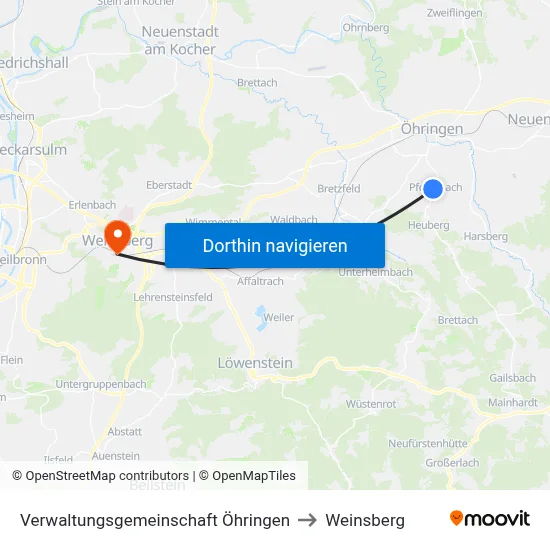 Verwaltungsgemeinschaft Öhringen to Weinsberg map