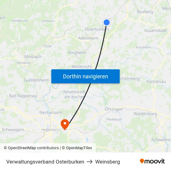 Verwaltungsverband Osterburken to Weinsberg map
