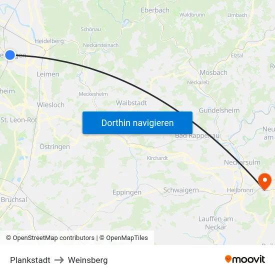 Plankstadt to Weinsberg map
