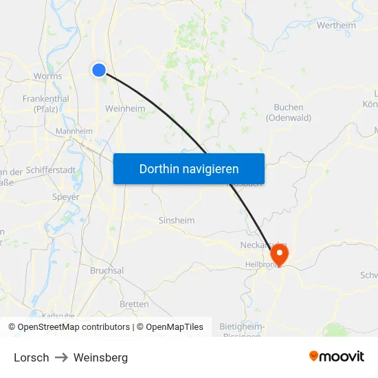 Lorsch to Weinsberg map