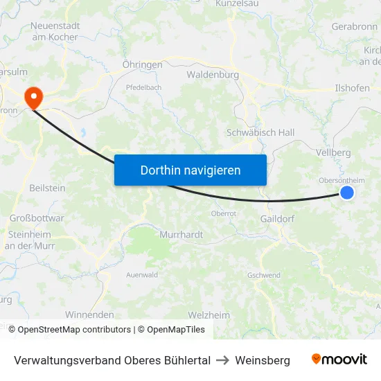 Verwaltungsverband Oberes Bühlertal to Weinsberg map