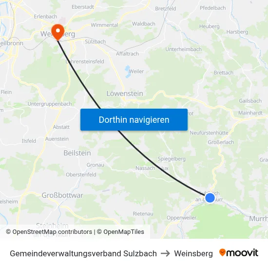 Gemeindeverwaltungsverband Sulzbach to Weinsberg map