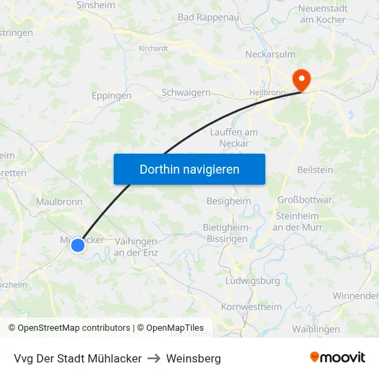 Vvg Der Stadt Mühlacker to Weinsberg map