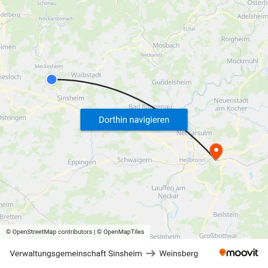 Verwaltungsgemeinschaft Sinsheim to Weinsberg map