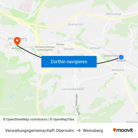 Verwaltungsgemeinschaft Obersulm to Weinsberg map