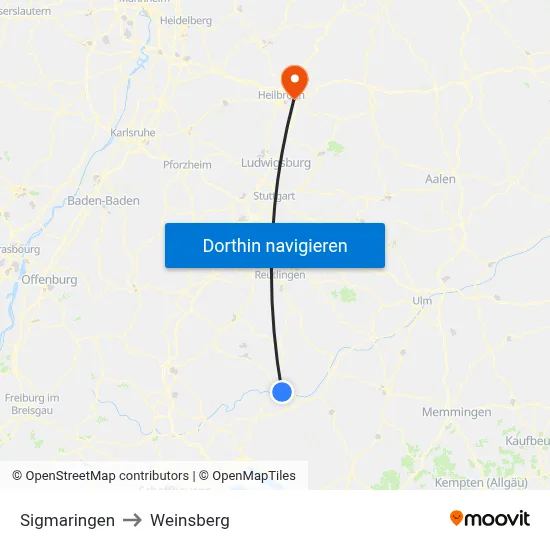 Sigmaringen to Weinsberg map