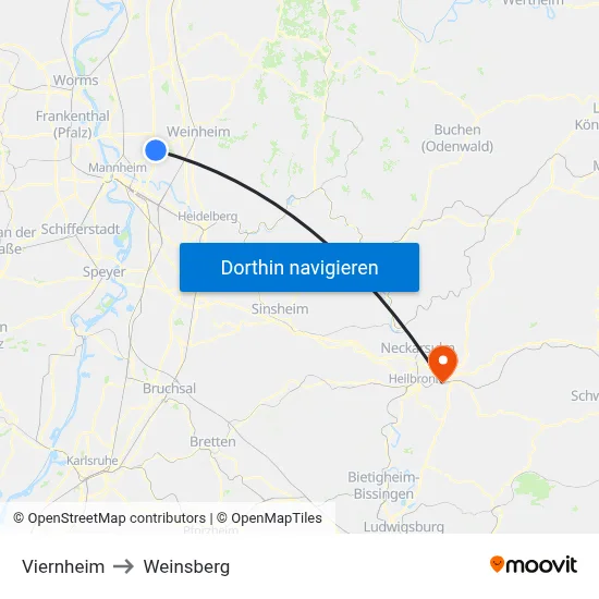 Viernheim to Weinsberg map