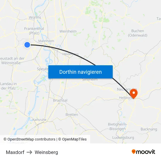 Maxdorf to Weinsberg map