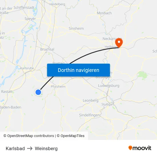 Karlsbad to Weinsberg map