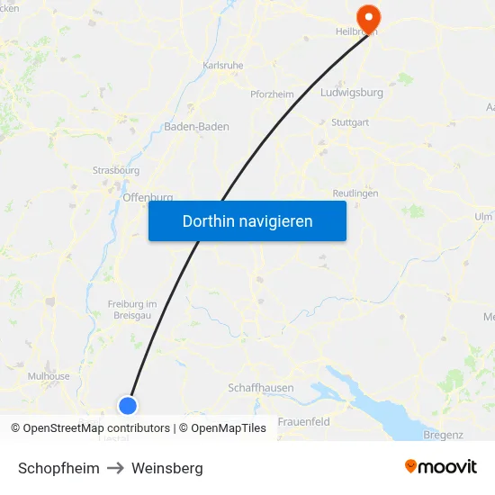 Schopfheim to Weinsberg map