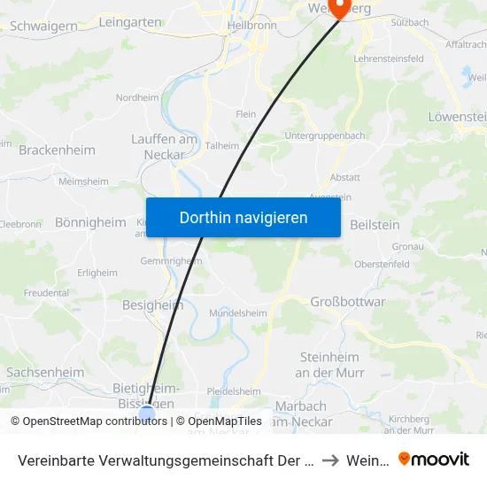 Vereinbarte Verwaltungsgemeinschaft Der Stadt Bietigheim-Bissingen to Weinsberg map