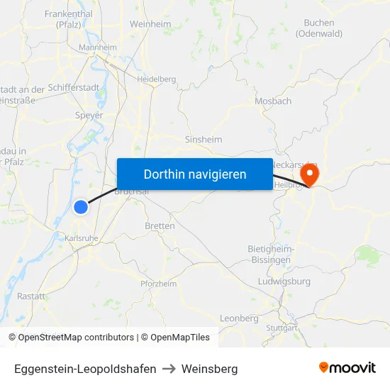 Eggenstein-Leopoldshafen to Weinsberg map