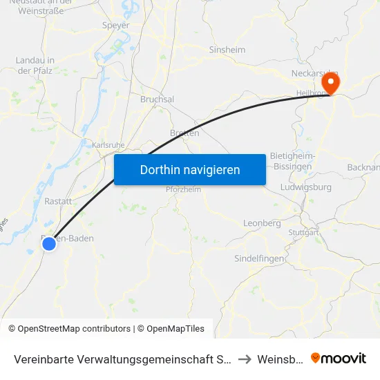 Vereinbarte Verwaltungsgemeinschaft Sinzheim to Weinsberg map