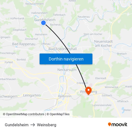 Gundelsheim to Weinsberg map
